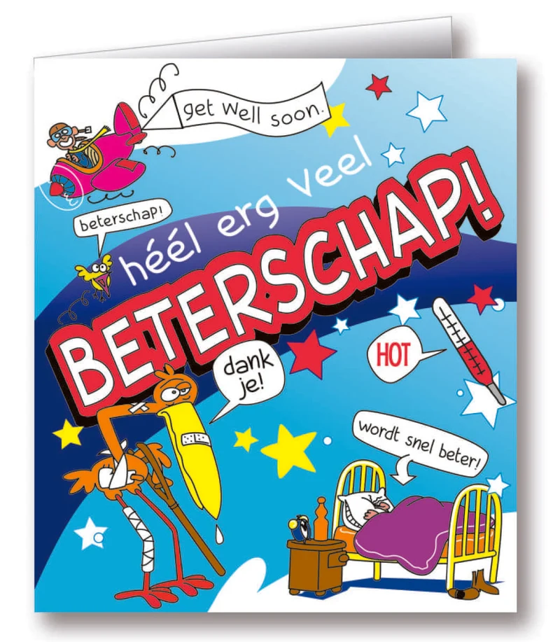 Wenskaarten - beterschap cartoon