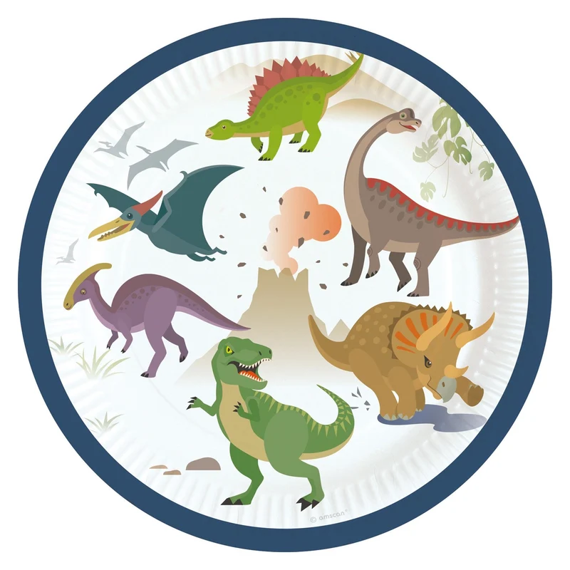 8 papieren bordjes Happy Dinosaur 18cm