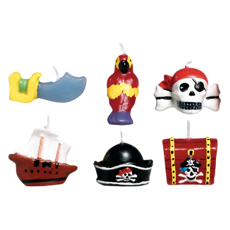 6 verjaardag kaarsjes piraten (ca. 3,2cm)