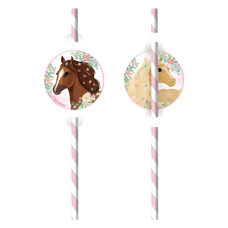 Beautiful Horses papieren rietjes 8 stuks