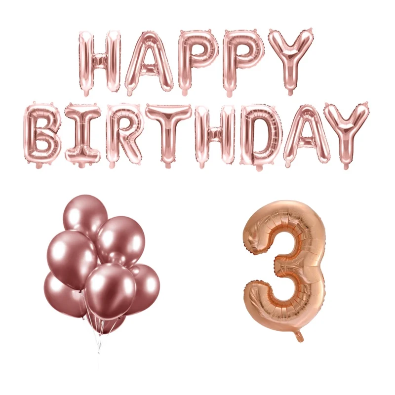 3 jaar Verjaardag Versiering Ballon Pakket rosé goud