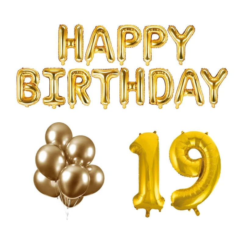 19 jaar Verjaardag Versiering Ballon Pakket Goud