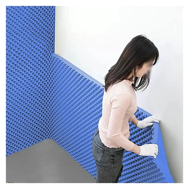 Top Shelf Self Adhesive Soundproofing Egg Crate Foam, Real Deal Acoustic Wedge Panels For Professional Studios, Heavy Duty Blue Noise Dampening Roll, Moisture Resistant Pyramids