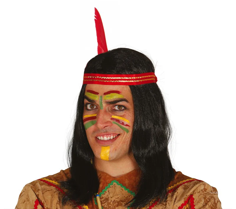Pruik Indiaan met rode veer