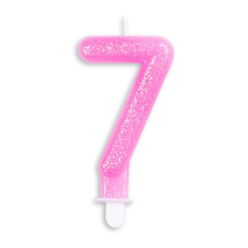 Cijfer kaars glitter roze nr. 7