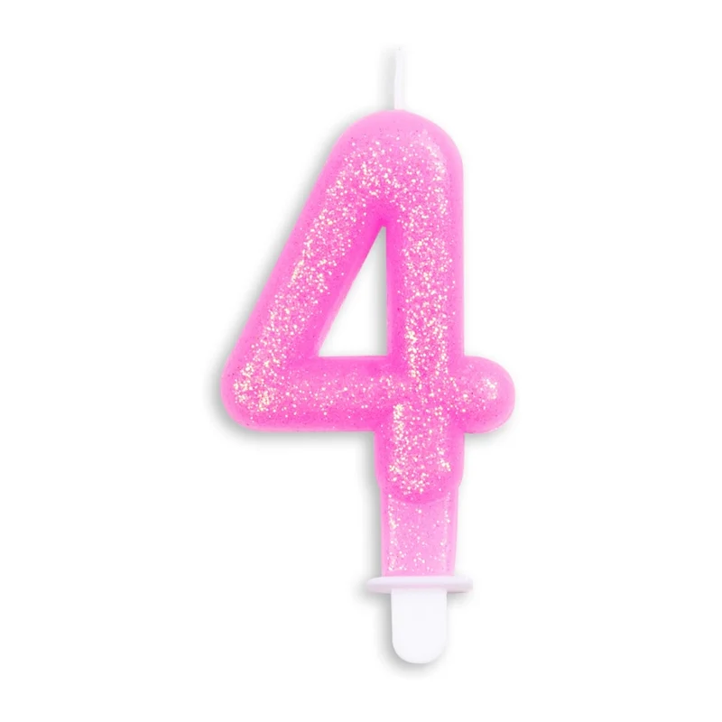 Cijfer kaars glitter roze nr. 4