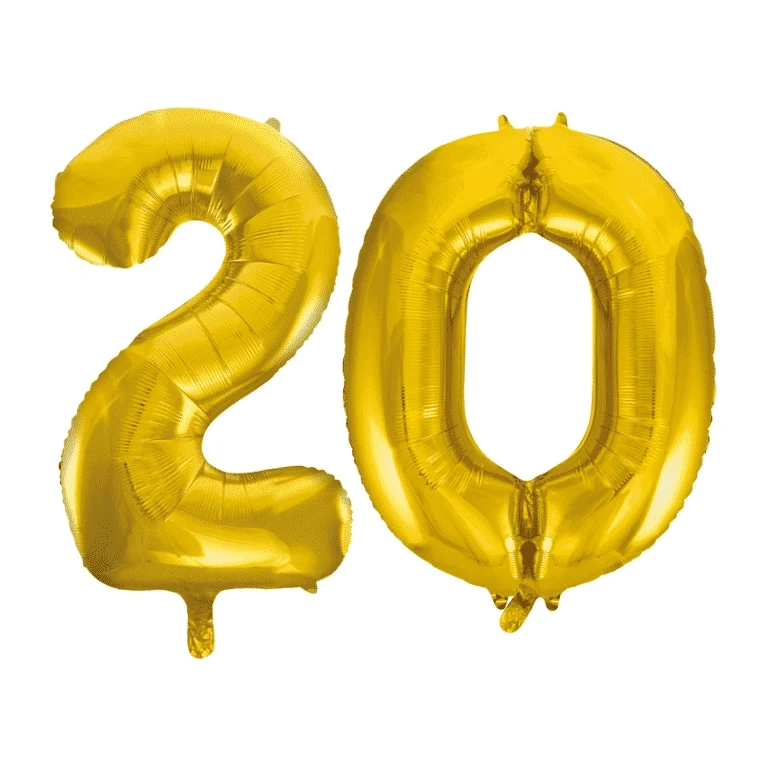 Folieballon 20 jaar Goud 41cm