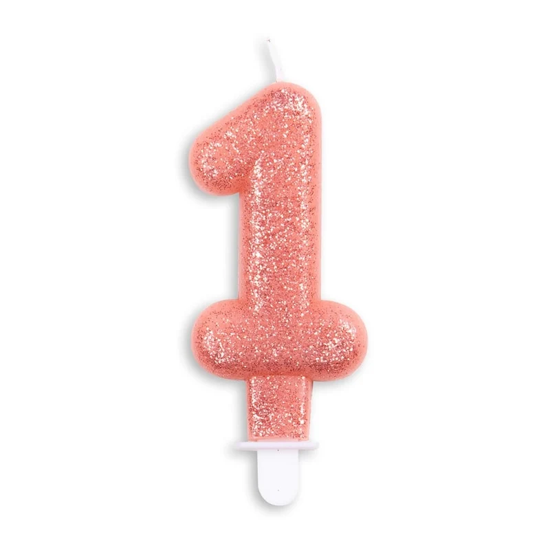 Cijfer kaars glitter rosé goud nr. 1