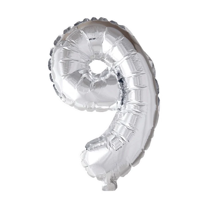 Folieballon 9 jaar zilver 86cm