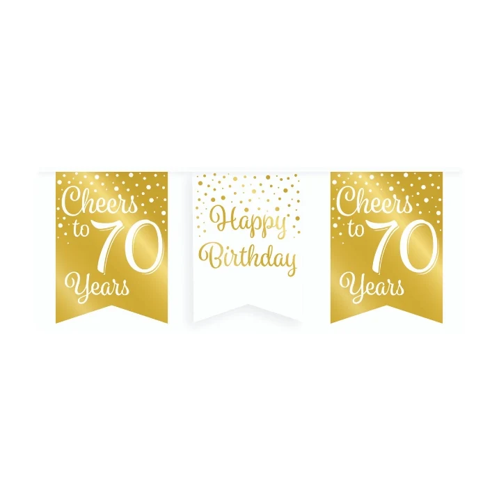 Vlaggetjesslinger - 70 jaar - wit en goud