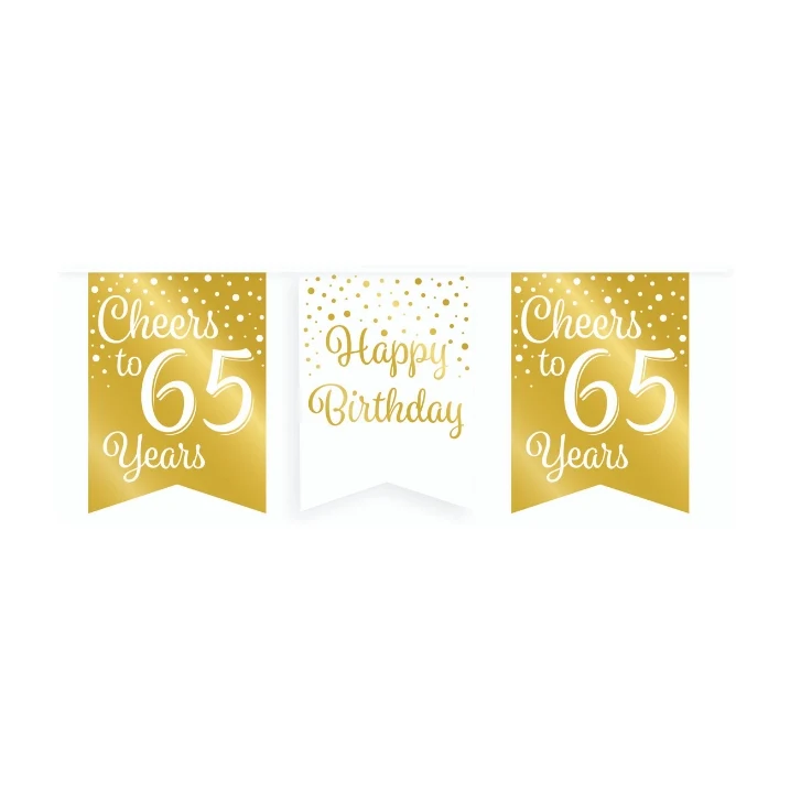 Vlaggetjesslinger - 65 jaar - wit en goud