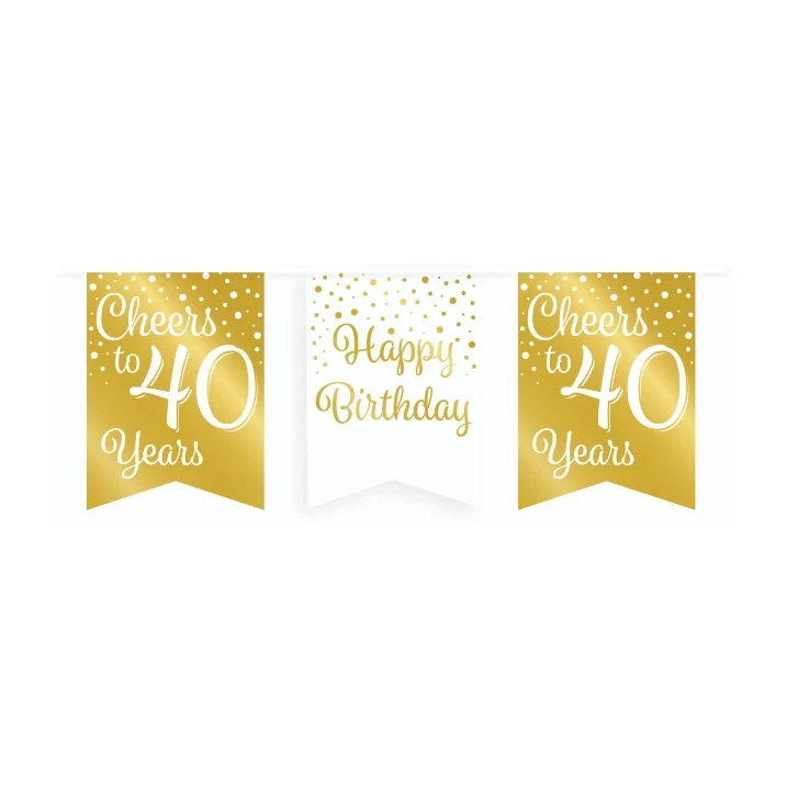 Vlaggetjesslinger - 40 jaar - wit en goud
