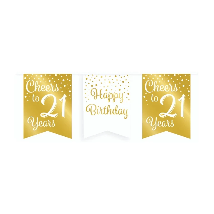 Vlaggetjesslinger - 21 jaar - wit en goud