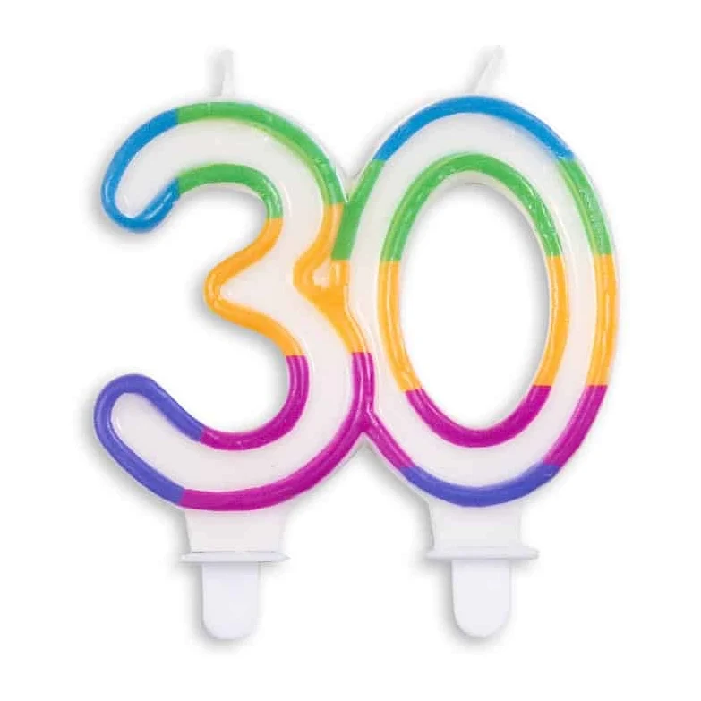 Cijfer kaars gekleurd 30 jaar