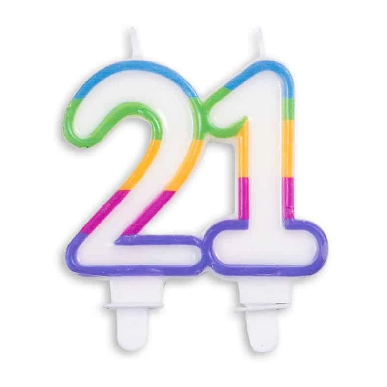 Cijfer kaars gekleurd 21 jaar