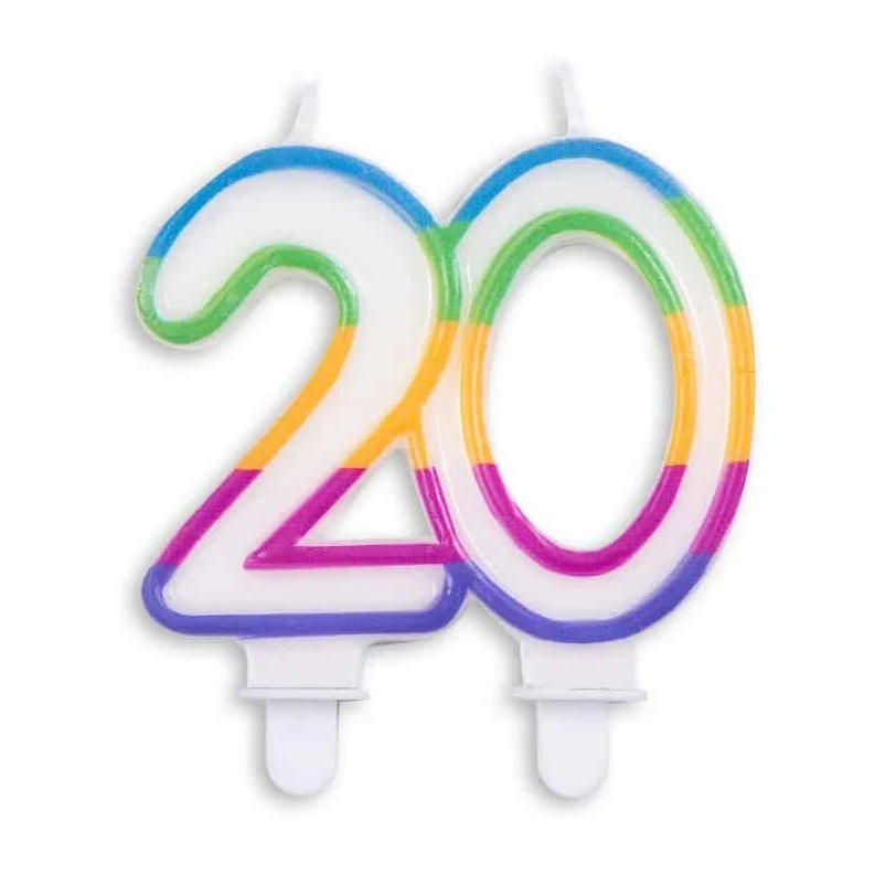 Cijfer kaars gekleurd 20 jaar