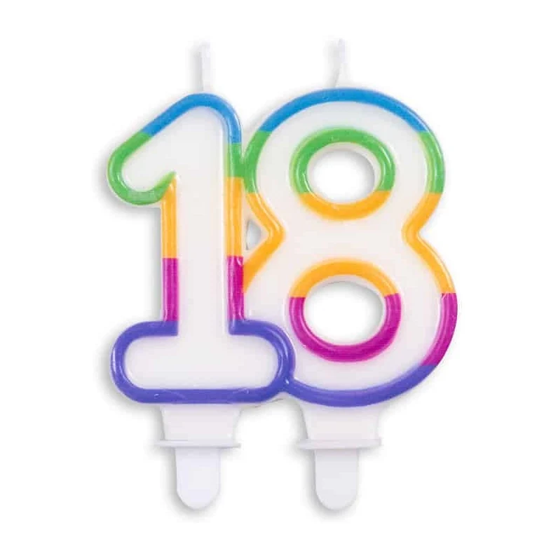 Cijfer kaars gekleurd 18 jaar
