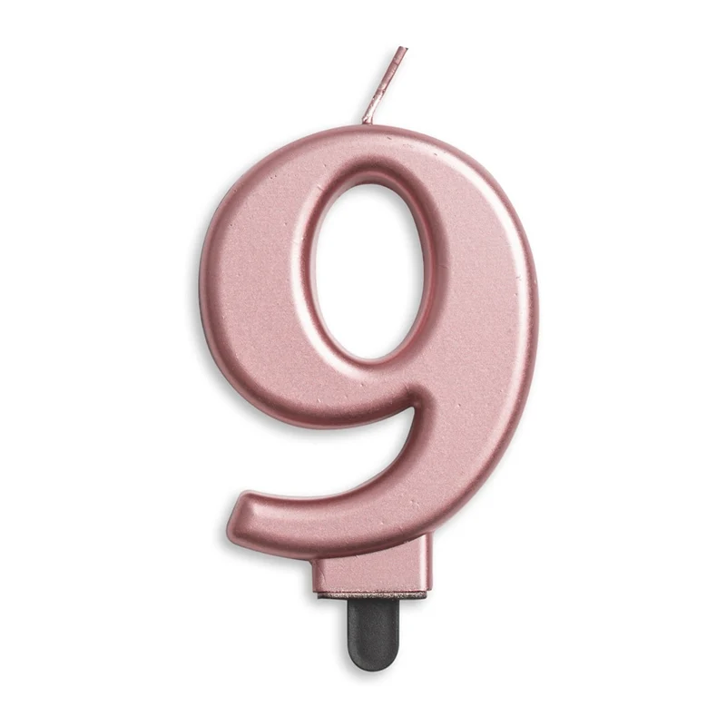 Cijfer kaars metallic Rosé Goud 9