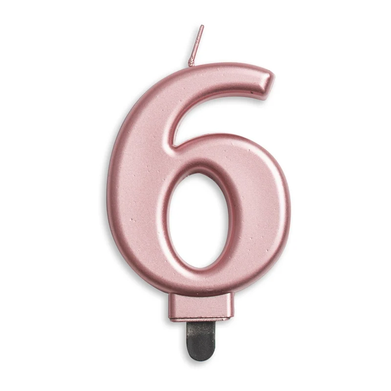 Cijfer kaars metallic Rosé Goud 6