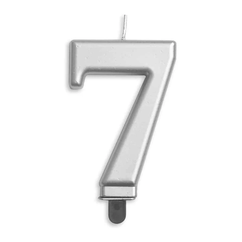 Cijfer kaars metallic Zilver 7