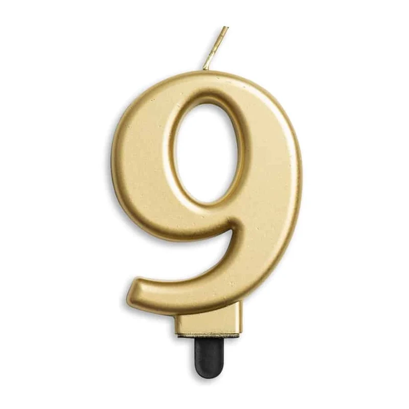 Cijfer kaars metallic Goud 9