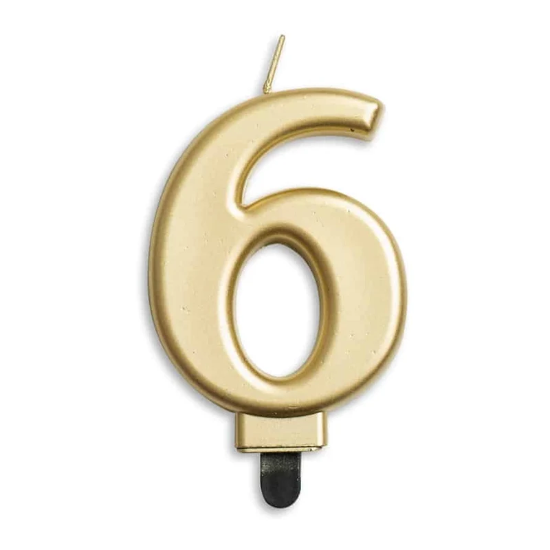 Cijfer kaars metallic Goud 6