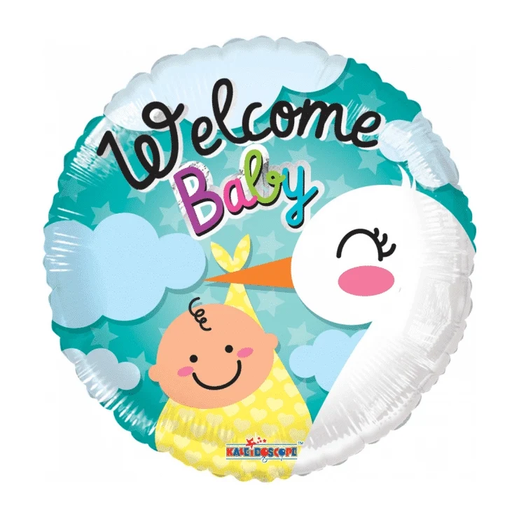 Folieballon Geboorte Welcome Baby Ooievaar 45cm