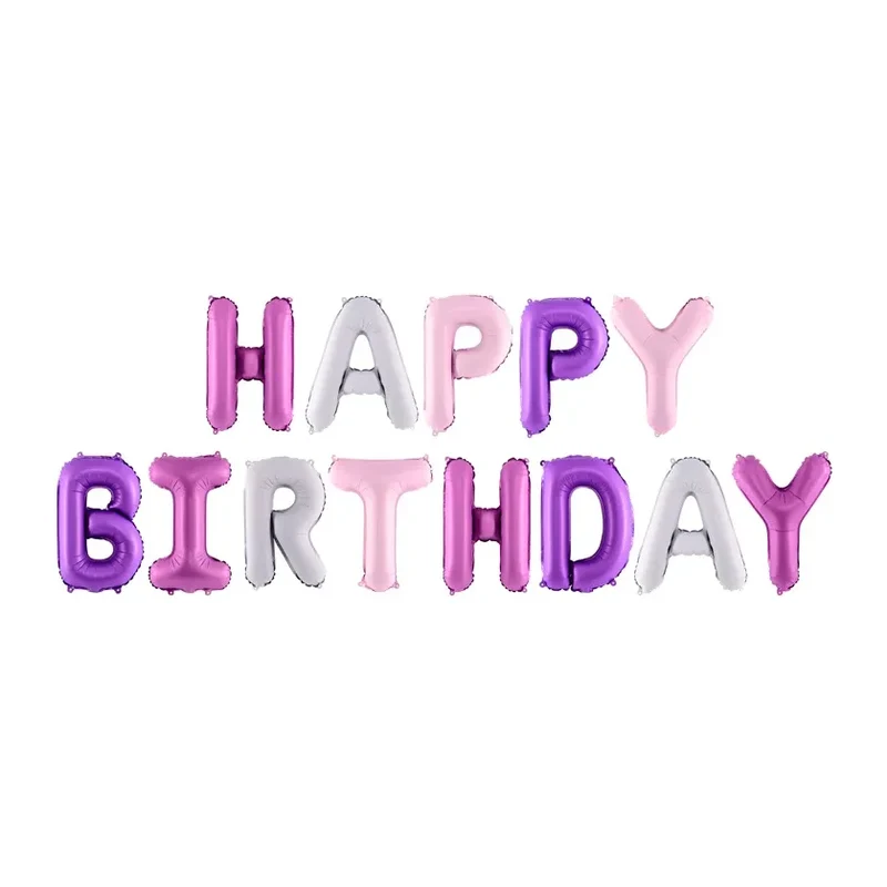 Folieballon Happy Birthday gemixte kleuren roze paars en zilver, leeg