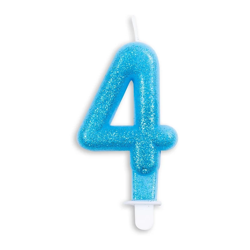 Cijfer kaars glitter blauw nr. 4