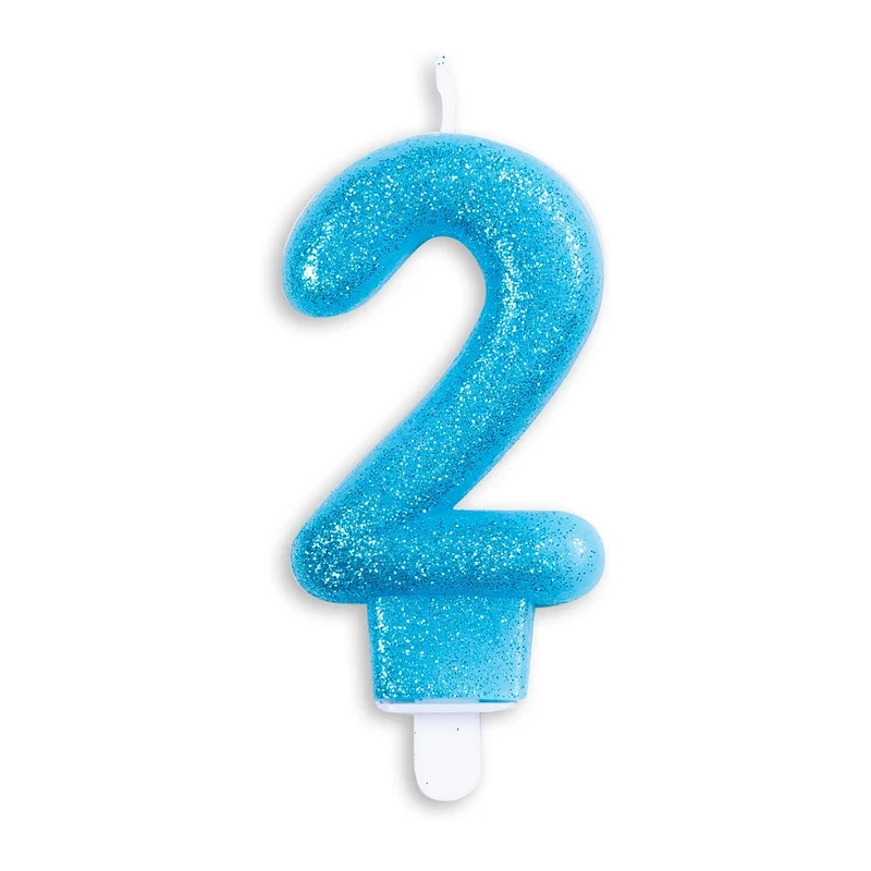 Cijfer kaars glitter blauw nr. 2