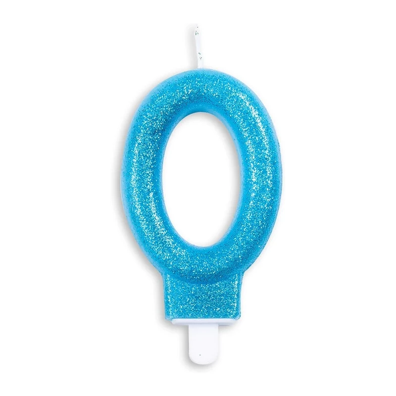 Cijfer kaars glitter blauw nr. 0