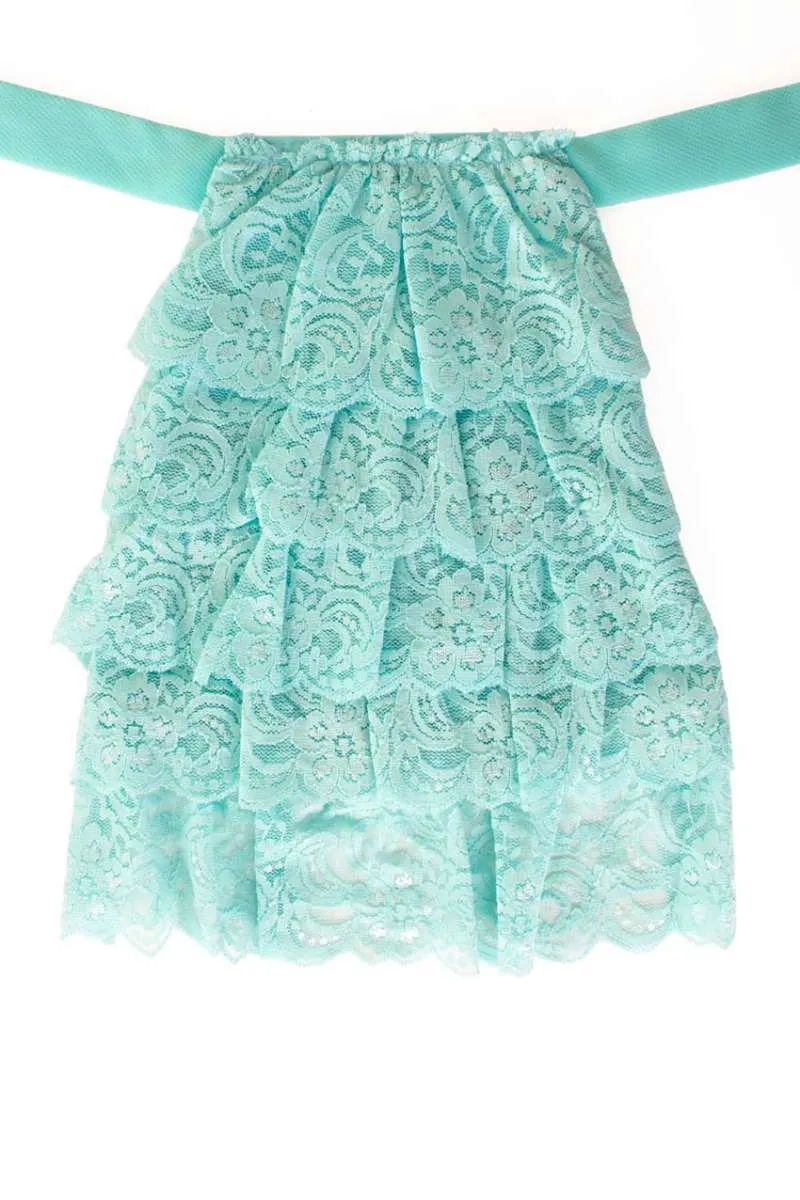 Jabot kant - toga befje luxe turquoise