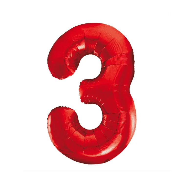 Folieballon 3 jaar rood 86cm