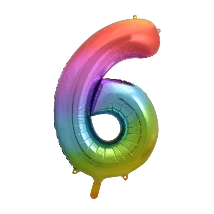 Folieballon 6 jaar Regenboog 86cm