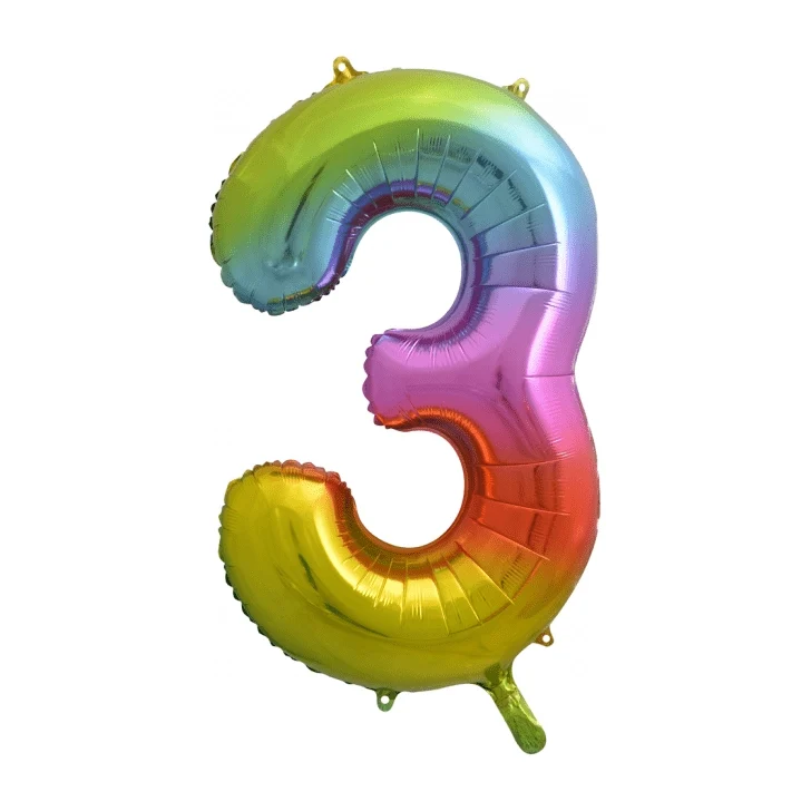Folieballon 3 jaar Regenboog 86cm