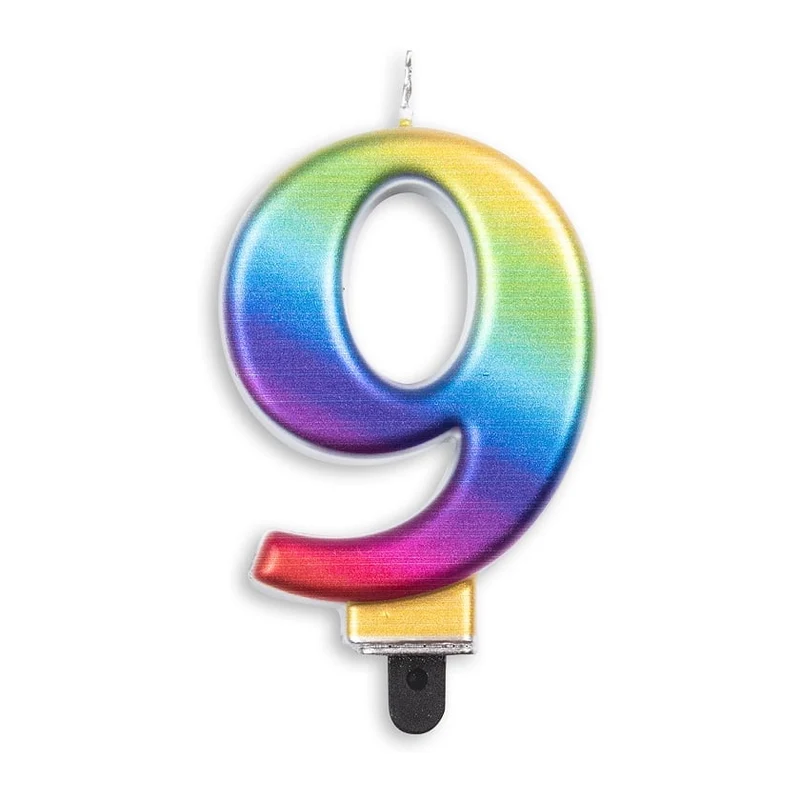 Cijfer kaars metallic regenboog nr. 9