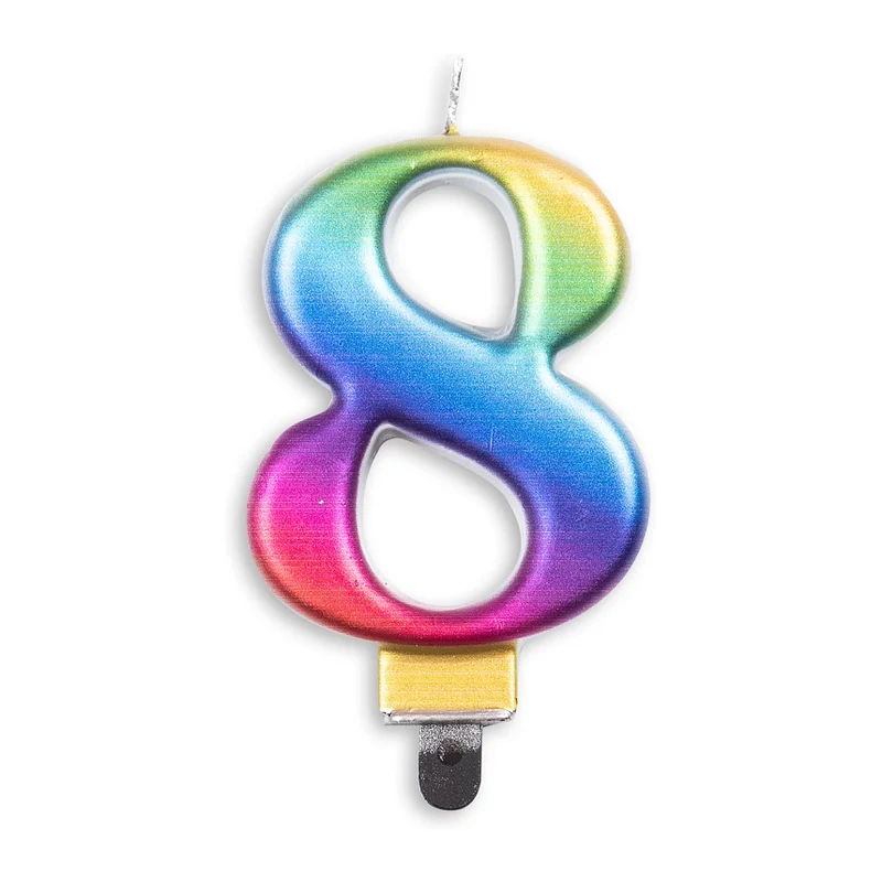 Cijfer kaars metallic regenboog nr. 8
