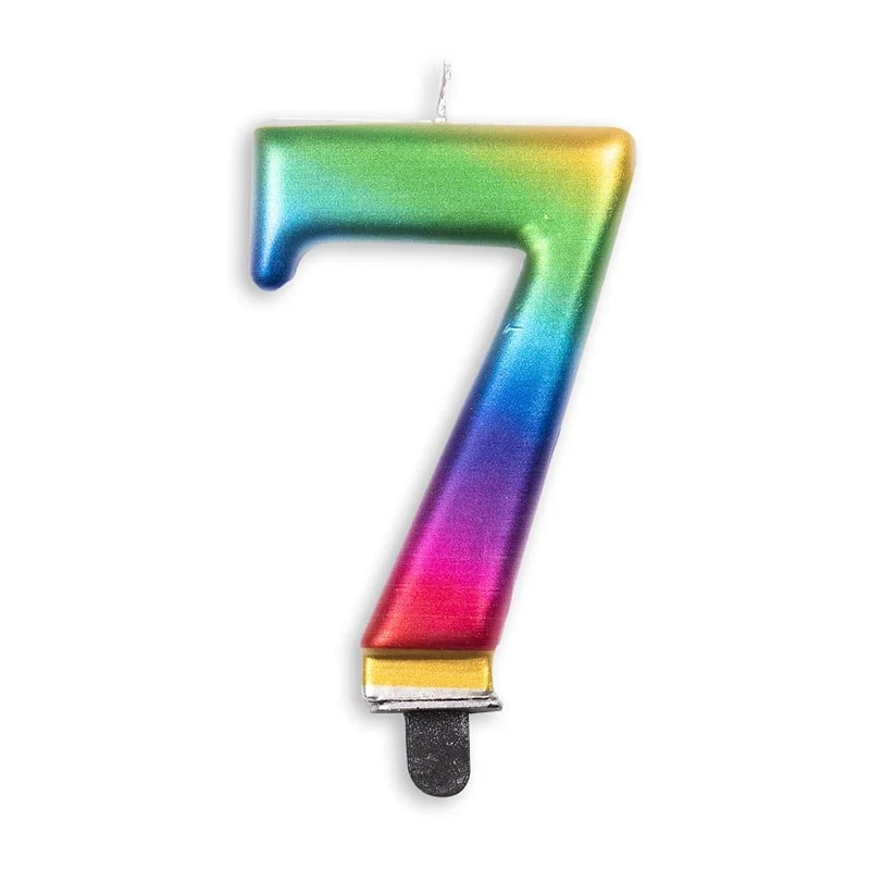 Cijfer kaars metallic regenboog nr. 7