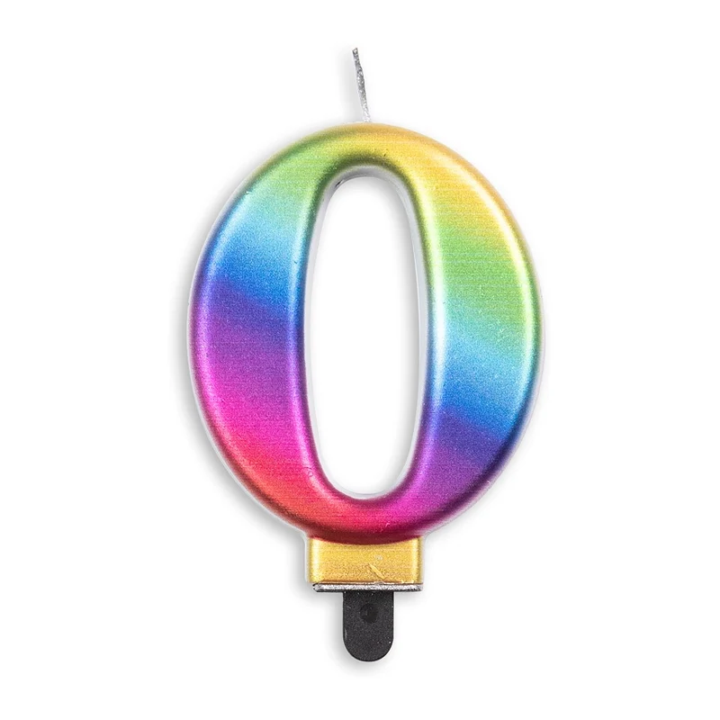 Cijfer kaars metallic regenboog nr. 0