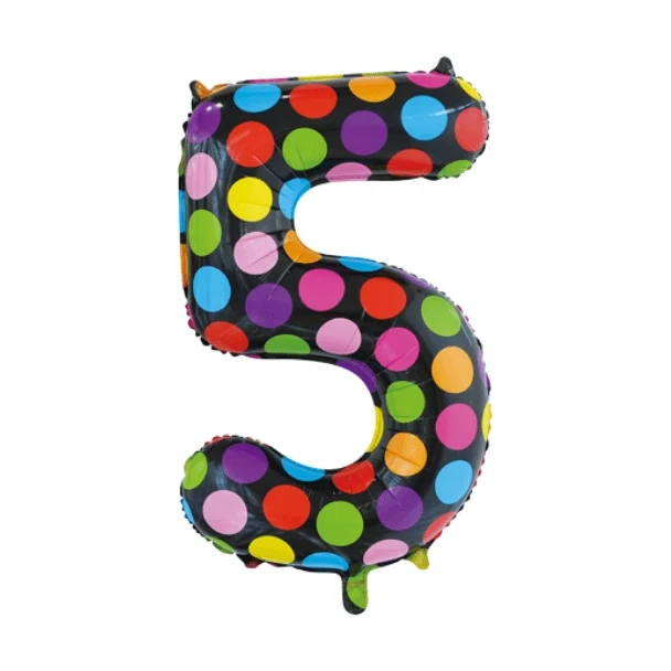 Folieballon 5 jaar stippen 86cm