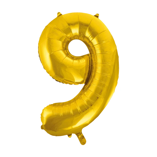 Folieballon 9 jaar Goud 86cm