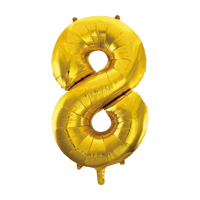 Folieballon 8 jaar Goud 86cm