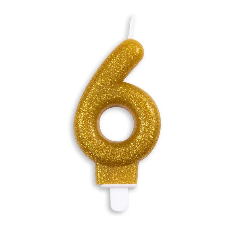 Cijfer kaars glitter goud nr. 6