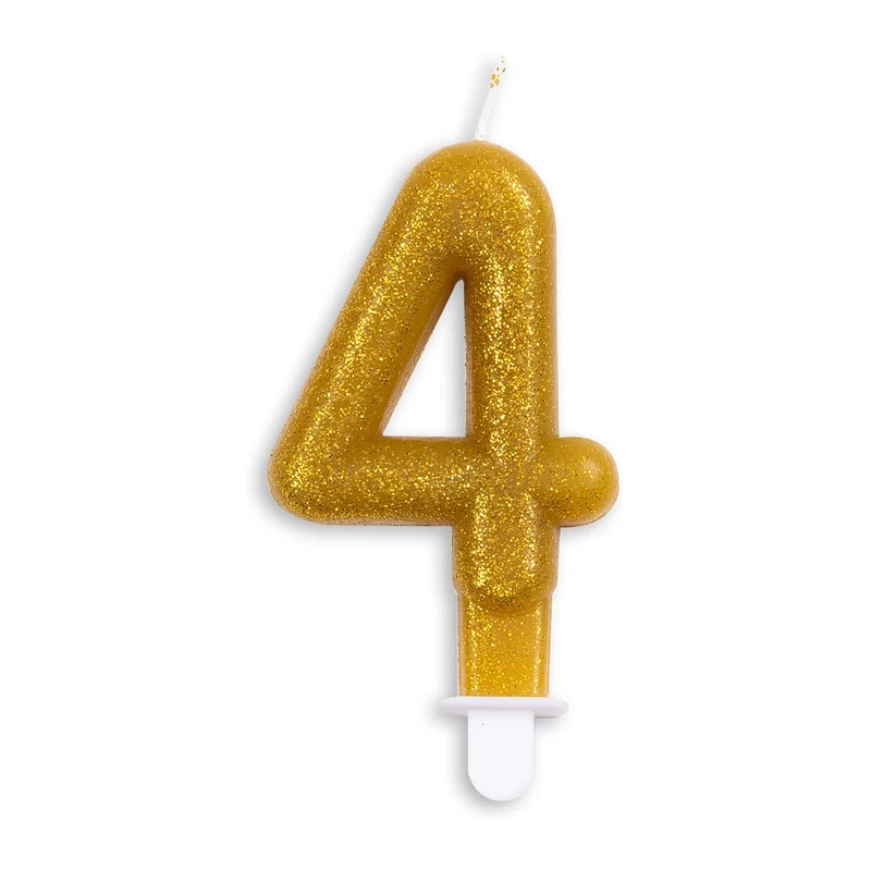 Cijfer kaars glitter goud nr. 4