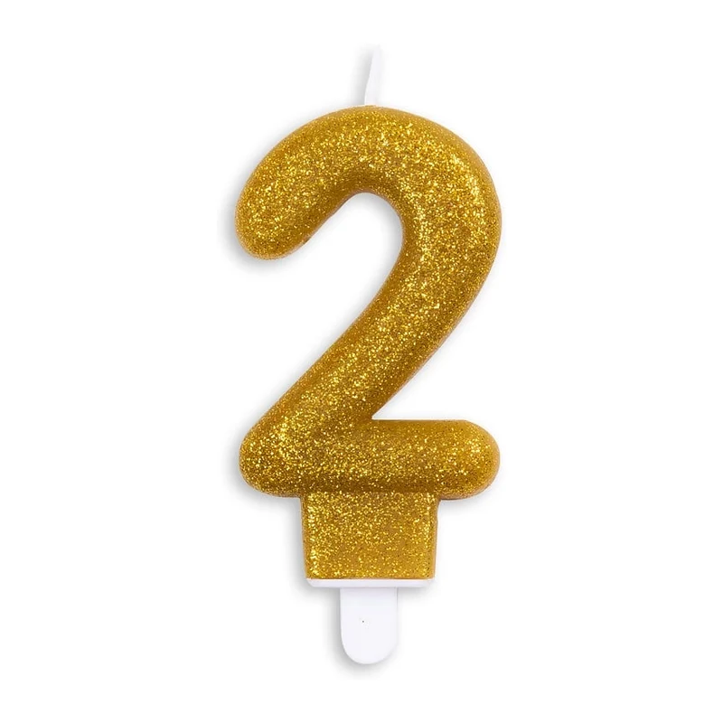 Cijfer kaars glitter goud nr. 2