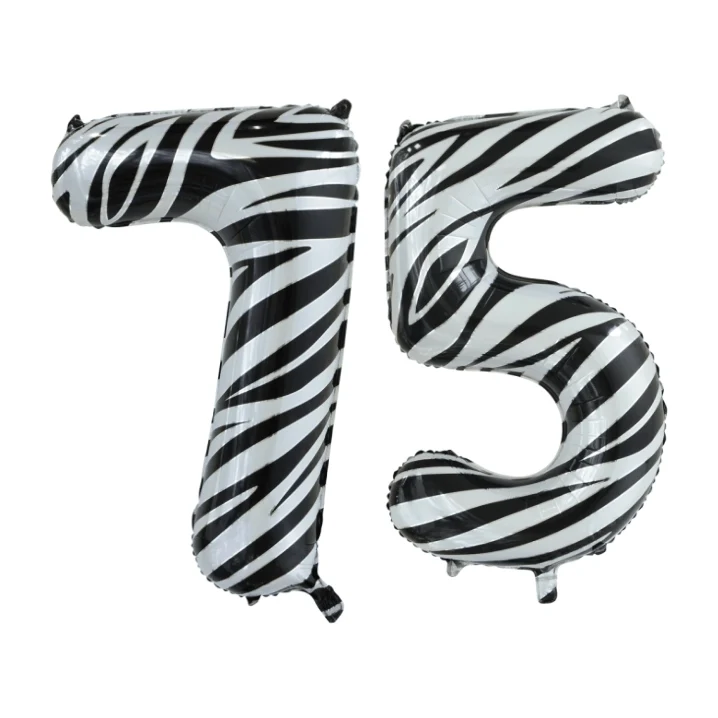 Folieballon 75 jaar zebra 86cm