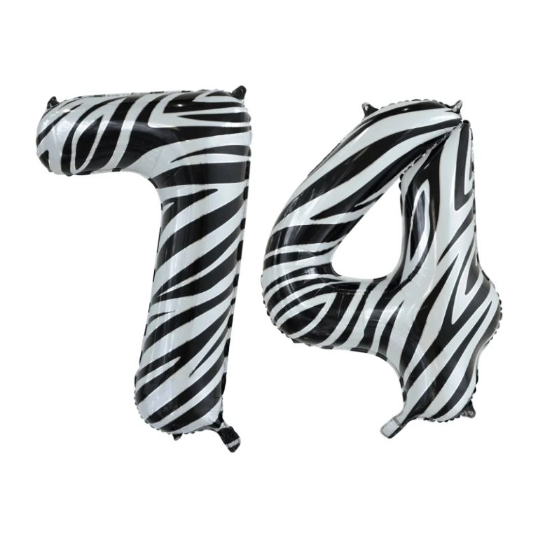 Folieballon 74 jaar zebra 86cm