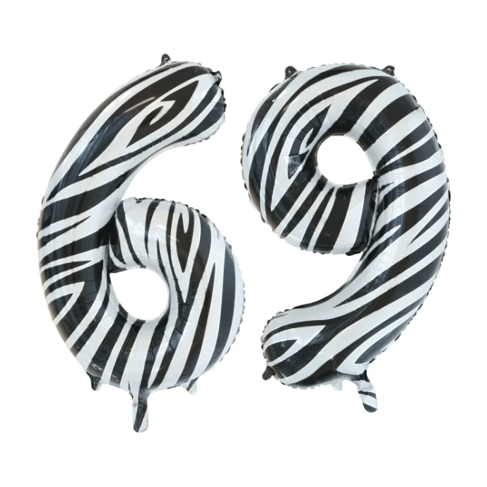 Folieballon 69 jaar zebra 86cm