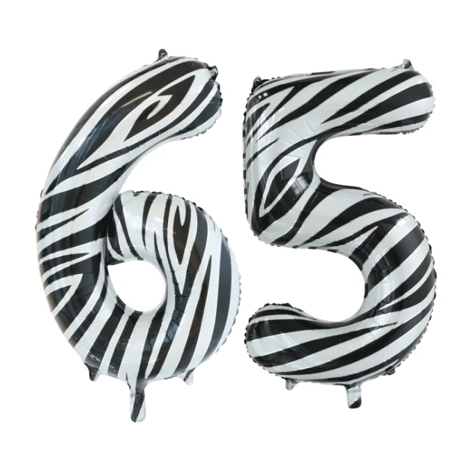 Folieballon 65 jaar zebra 86cm