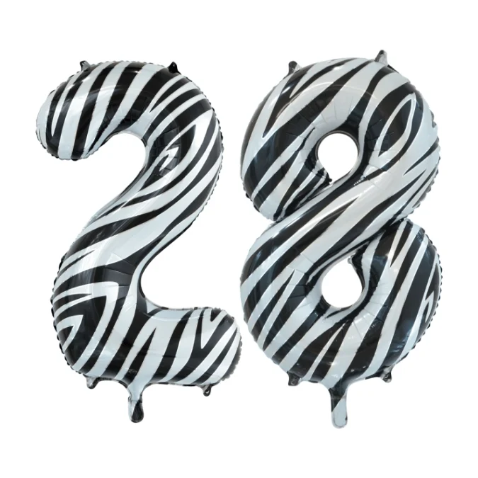 Folieballon 28 jaar zebra 86cm